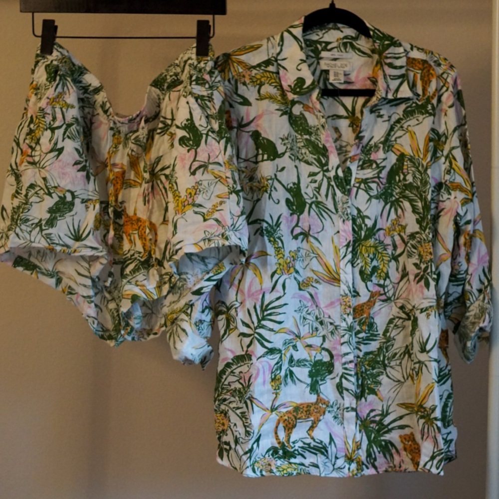 Rachel Zoe Green and Yellow Jungle Print Pajama Set